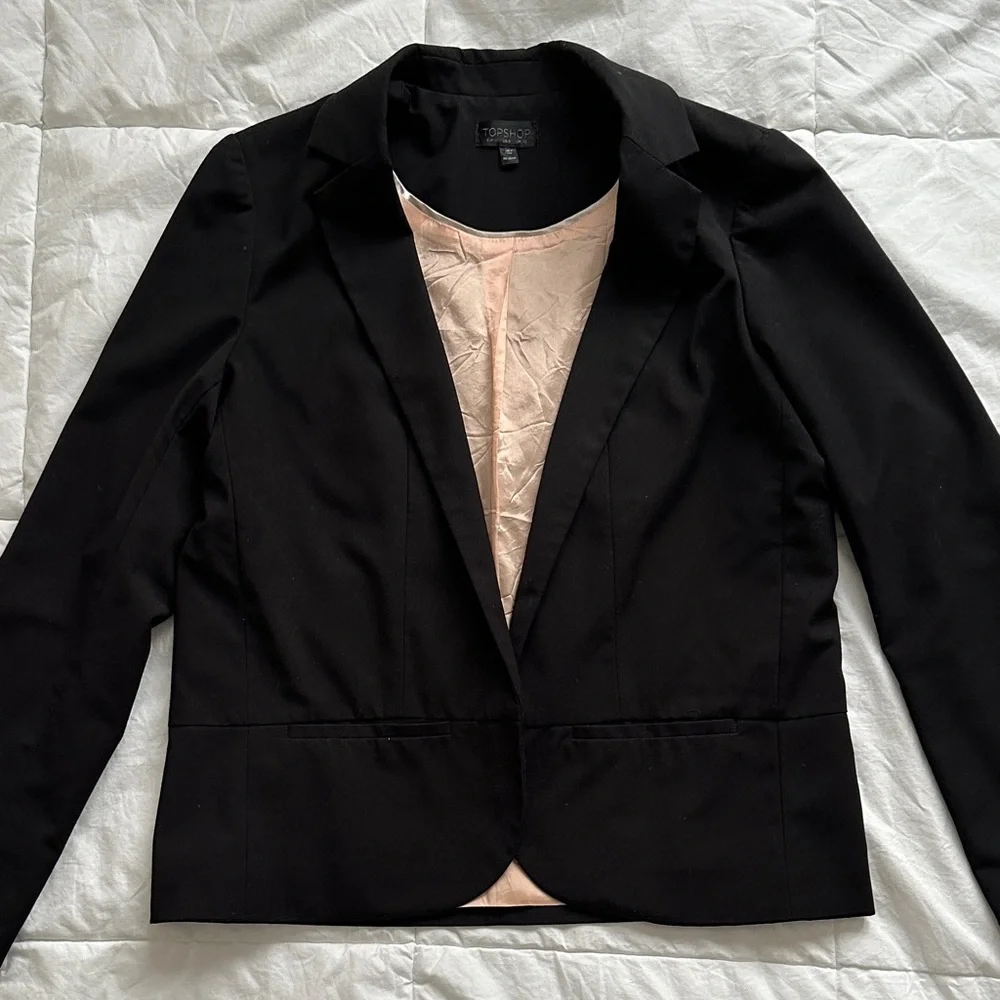 Topshop Black Tailored Blazer with Pale Pink Lining - Picture 6 of 9